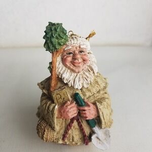 Whimsical Gnome Gardener monk Ornament Holding Tree Shovel Book Vntg Christmas